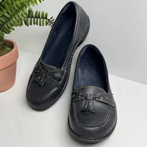 Clarks Women's Ashland Bubble Brown Leather Slip On Loafers Shoes Size 1/2